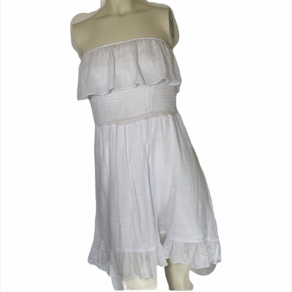IZ Byer L empire sheer white strapless dress